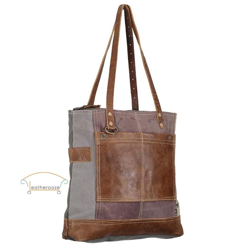 Side Floral Print Upcycled Tote Handbag - Leather Shop Factory