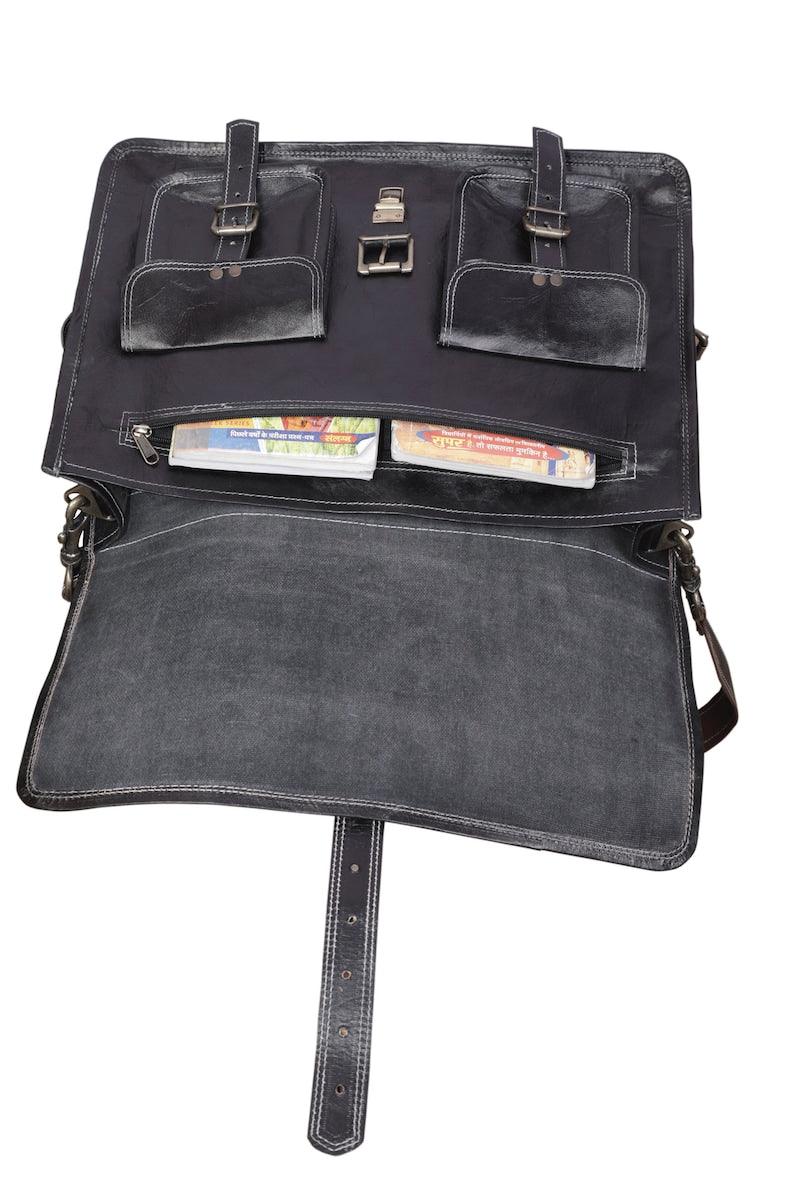 Black Leather Messenger Bag - Leather Shop Factory