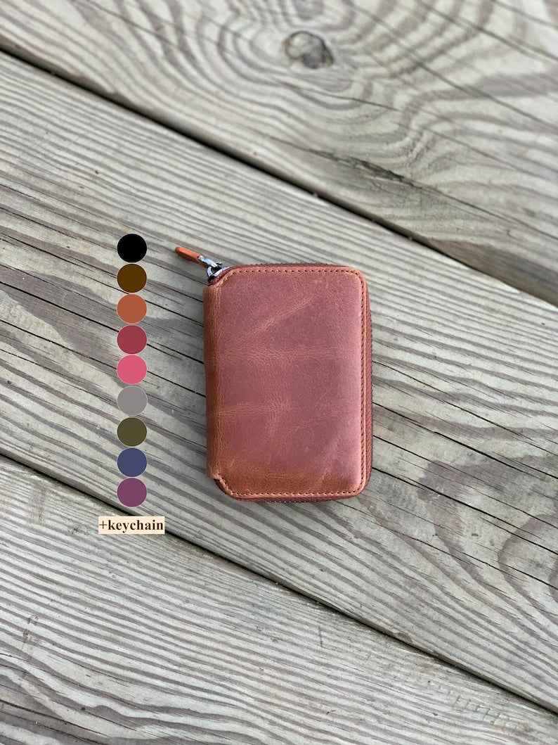 Minimalist women walletzipper leather