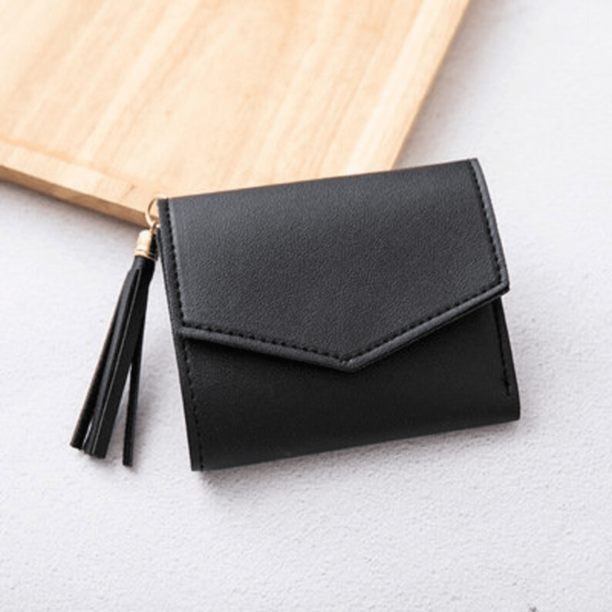 Color simple three-fold short wallet Card storage bag Coin purse Light pink wallet - Leather Shop Factory