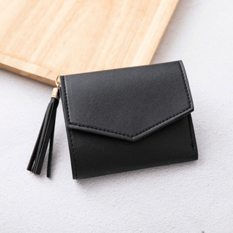 Color simple three-fold short wallet Card storage bag Coin purse Light pink wallet - Leather Shop Factory