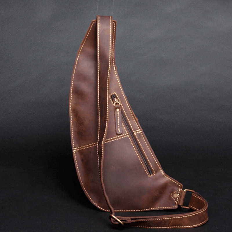 Brown mens sling backpack - Leather Shop Factory