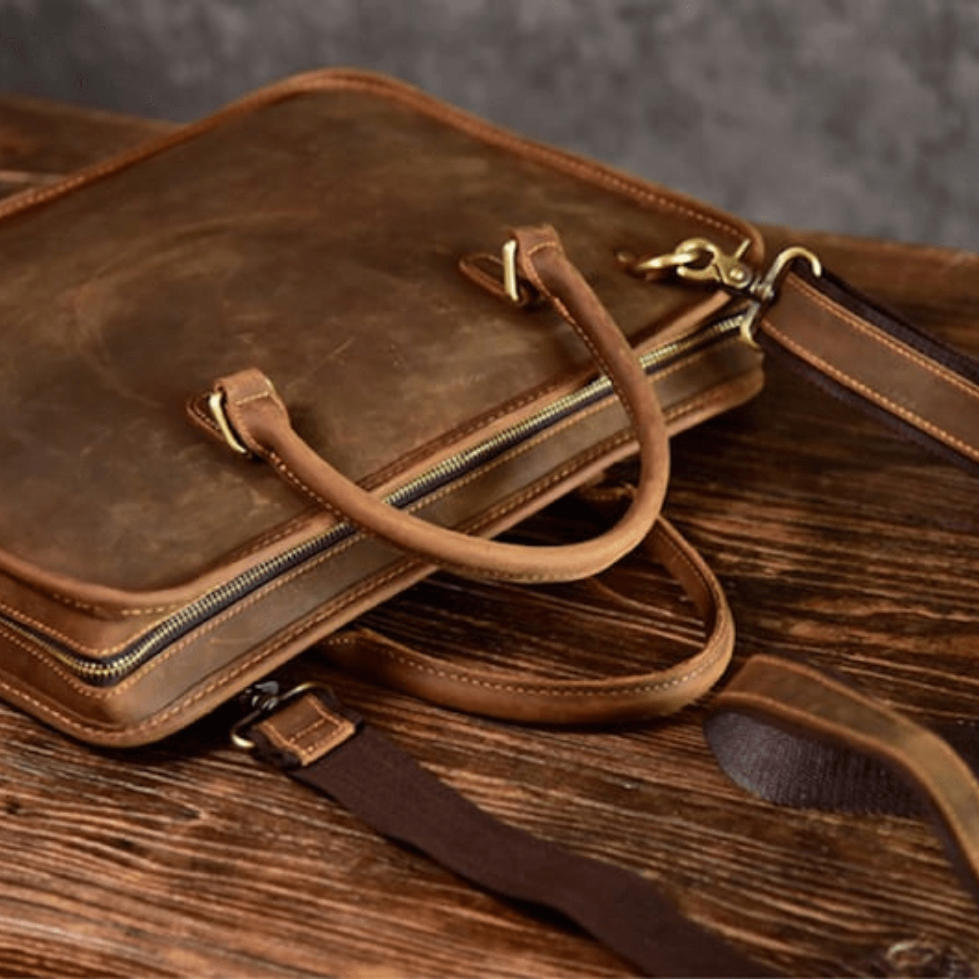 Dark Brown Leather Briefcase - Leather Shop Factory