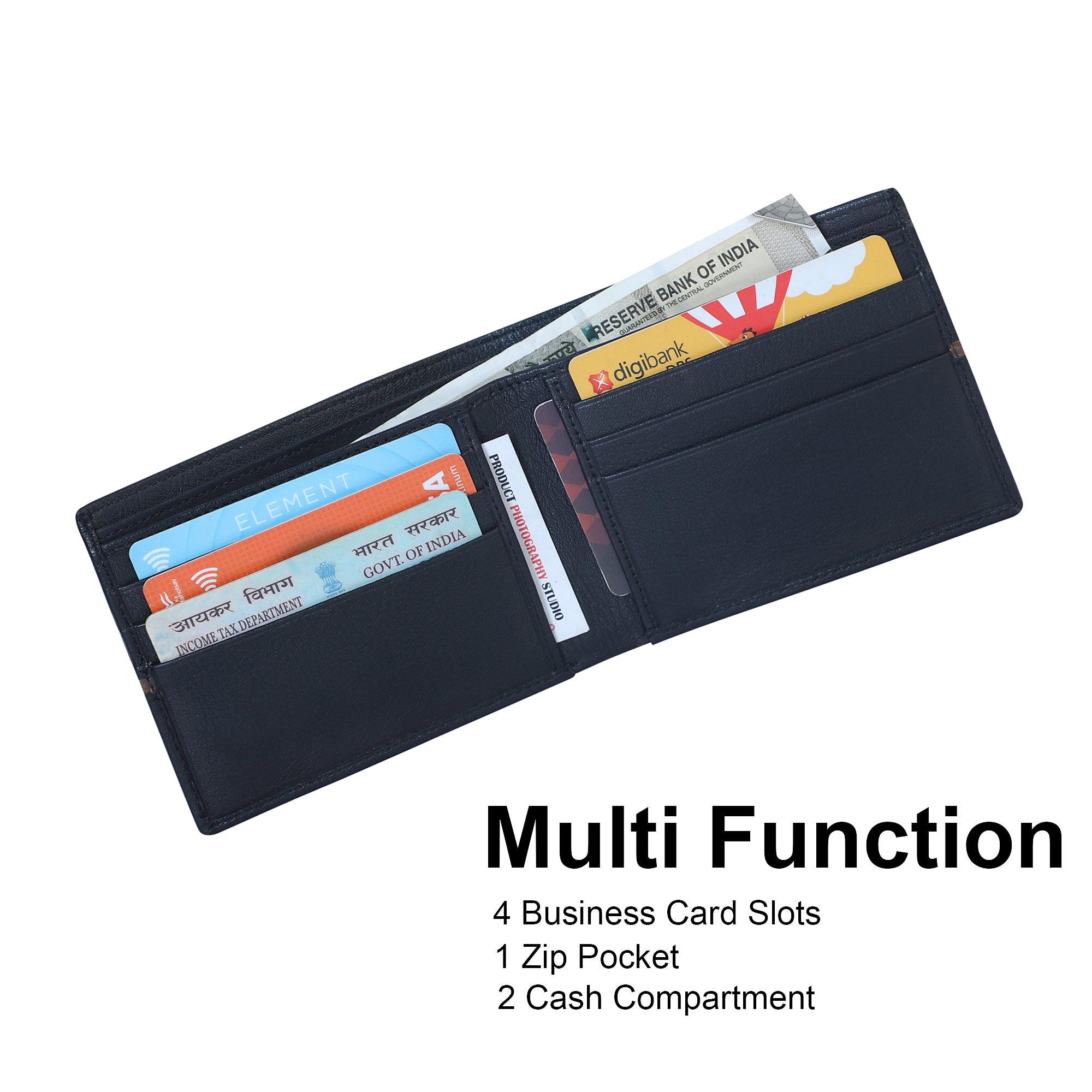 LSF Leather Wallet with Tan colour Combination- BLACK - Leather Shop Factory