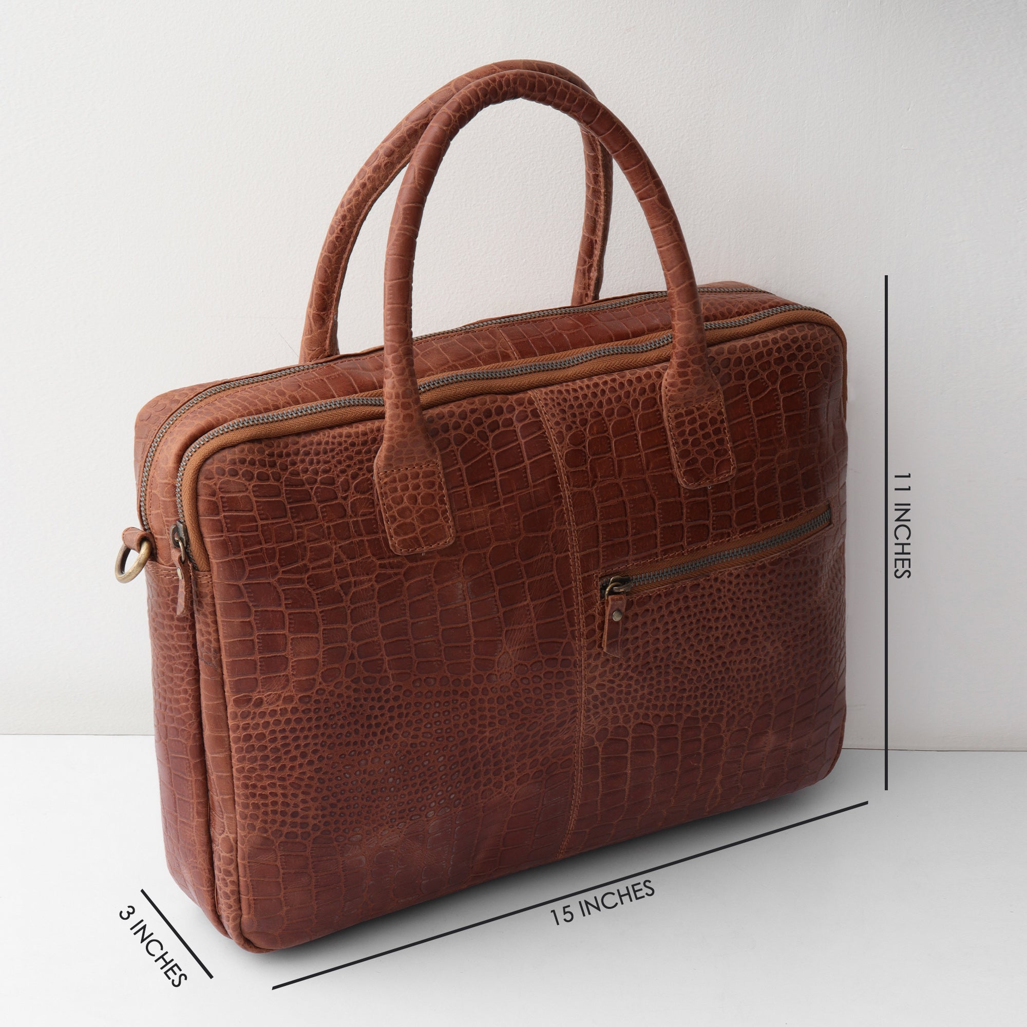 The Manhattan Croc-Embossed Leather Laptop Bag