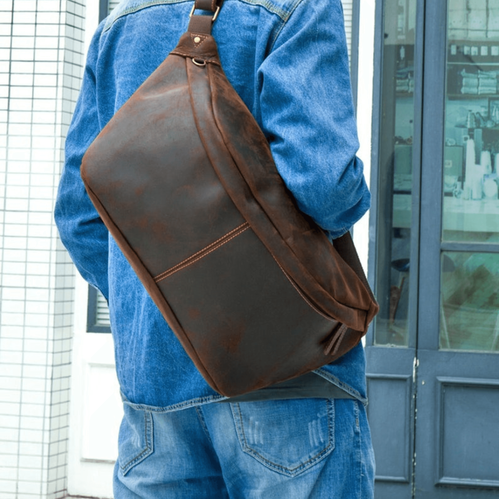 Genuine Leather Crossbody Large Sling Bag - Retro - Leather Shop Factory