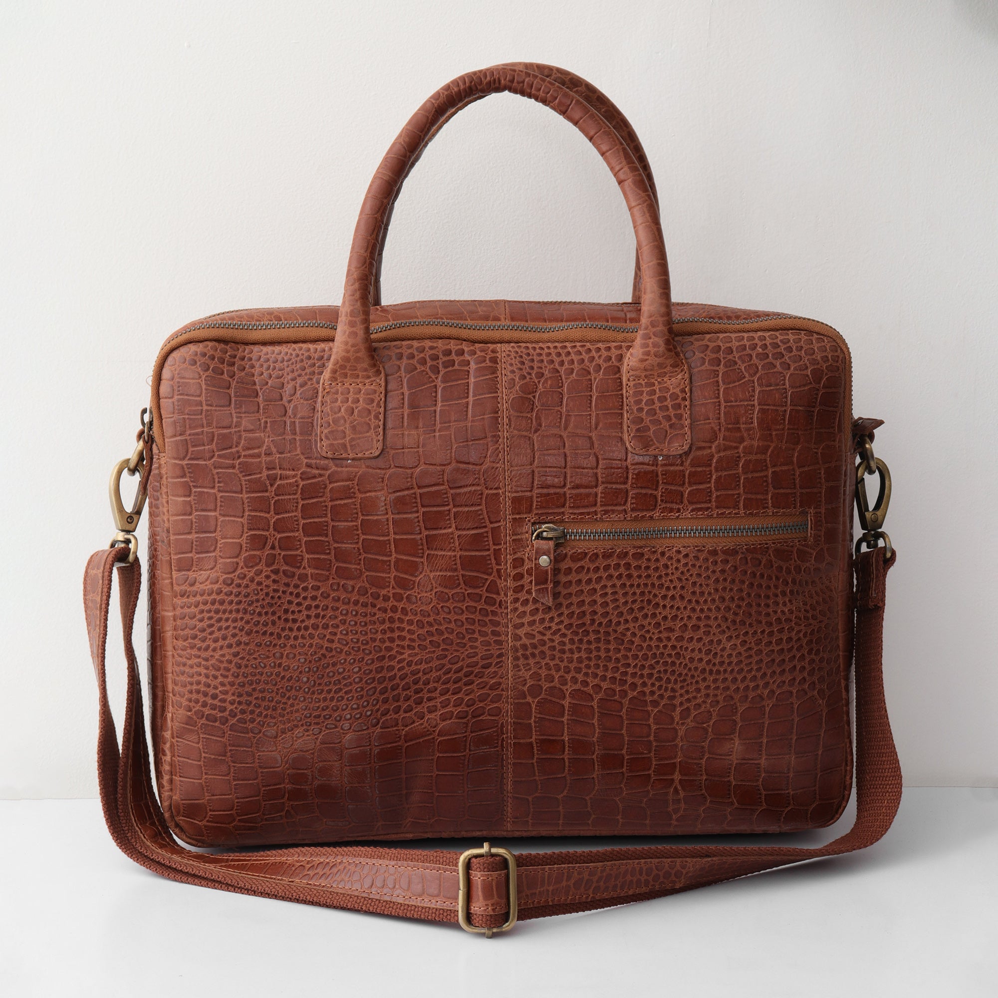 The Manhattan Croc-Embossed Leather Laptop Bag