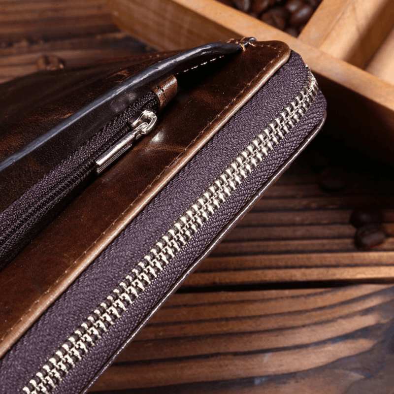 Men Clutch Bag Vintage oil wax leather men's long wallet - Leather Shop Factory
