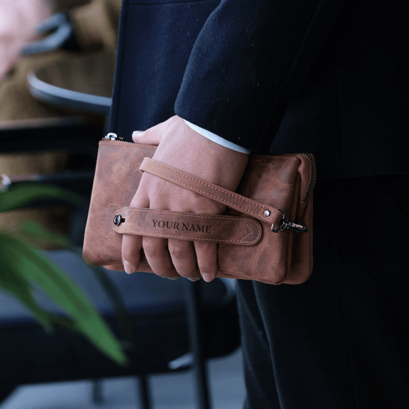 Personalized leather clutch bag for mens - Leather Shop Factory