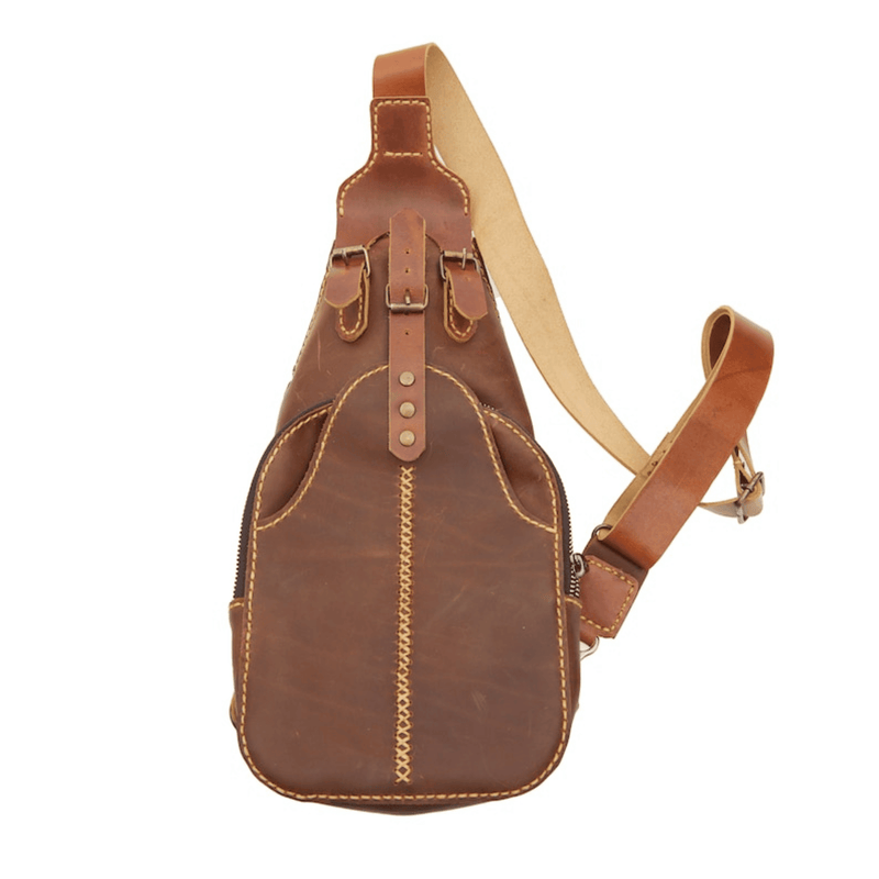 Brown Leather Sling Bag with Fanny Pack Option - Leather Shop Factory
