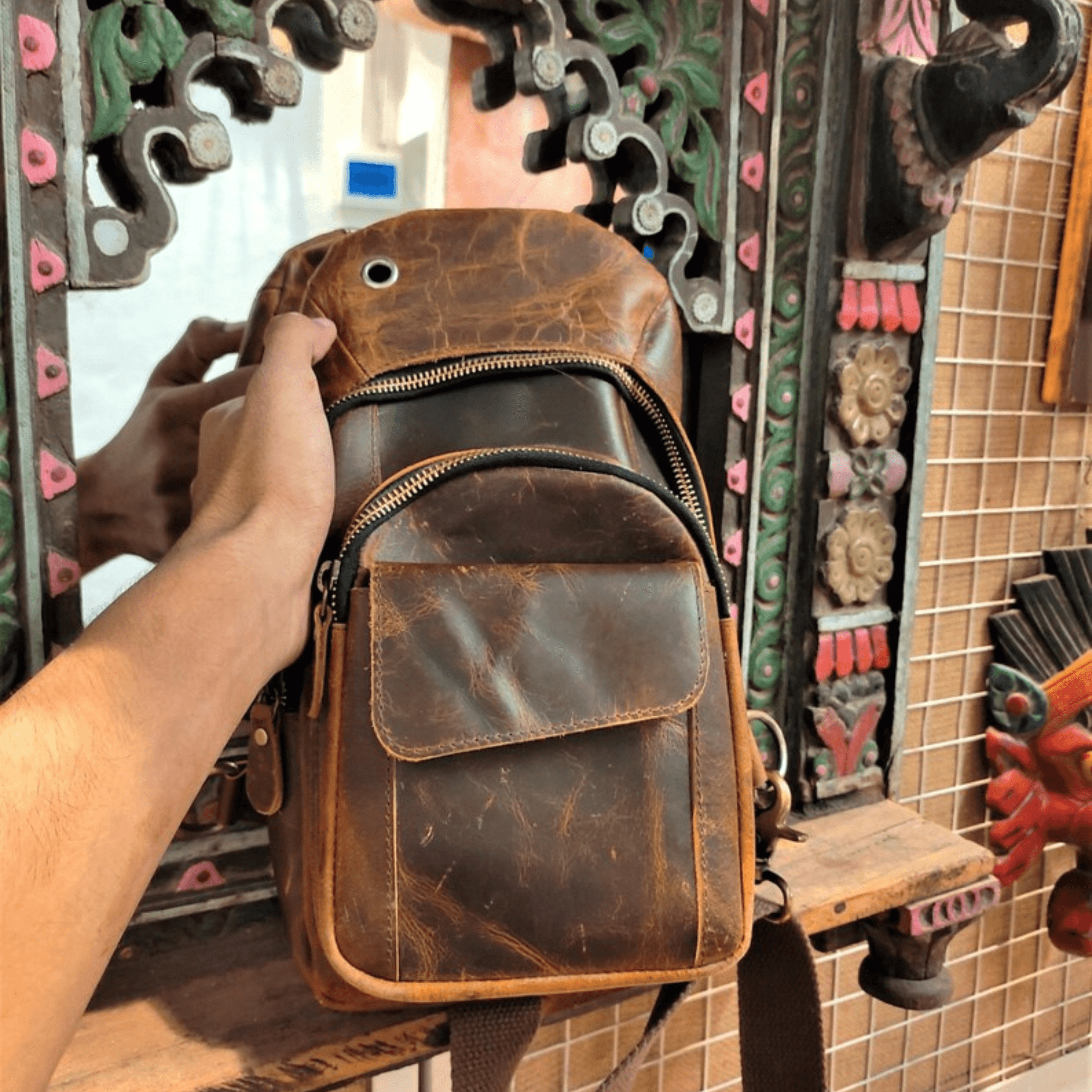 Genuine leather sling bag crossbody bag - Leather Shop Factory