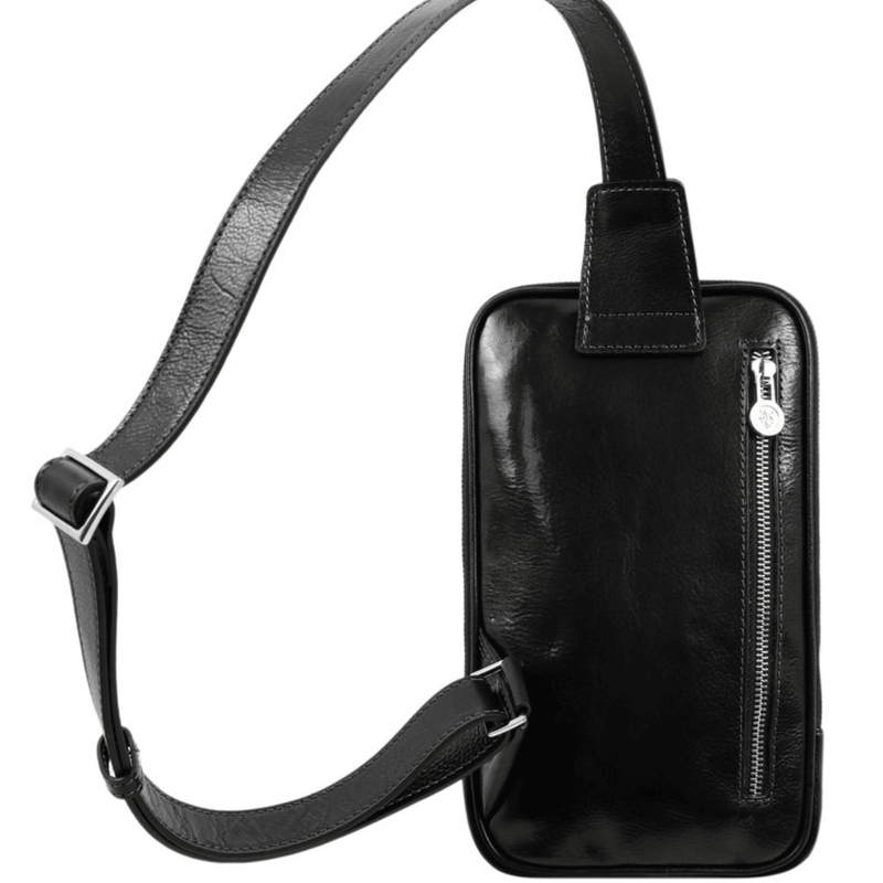 Black Leather Sling Bag for Him - Leather Shop Factory