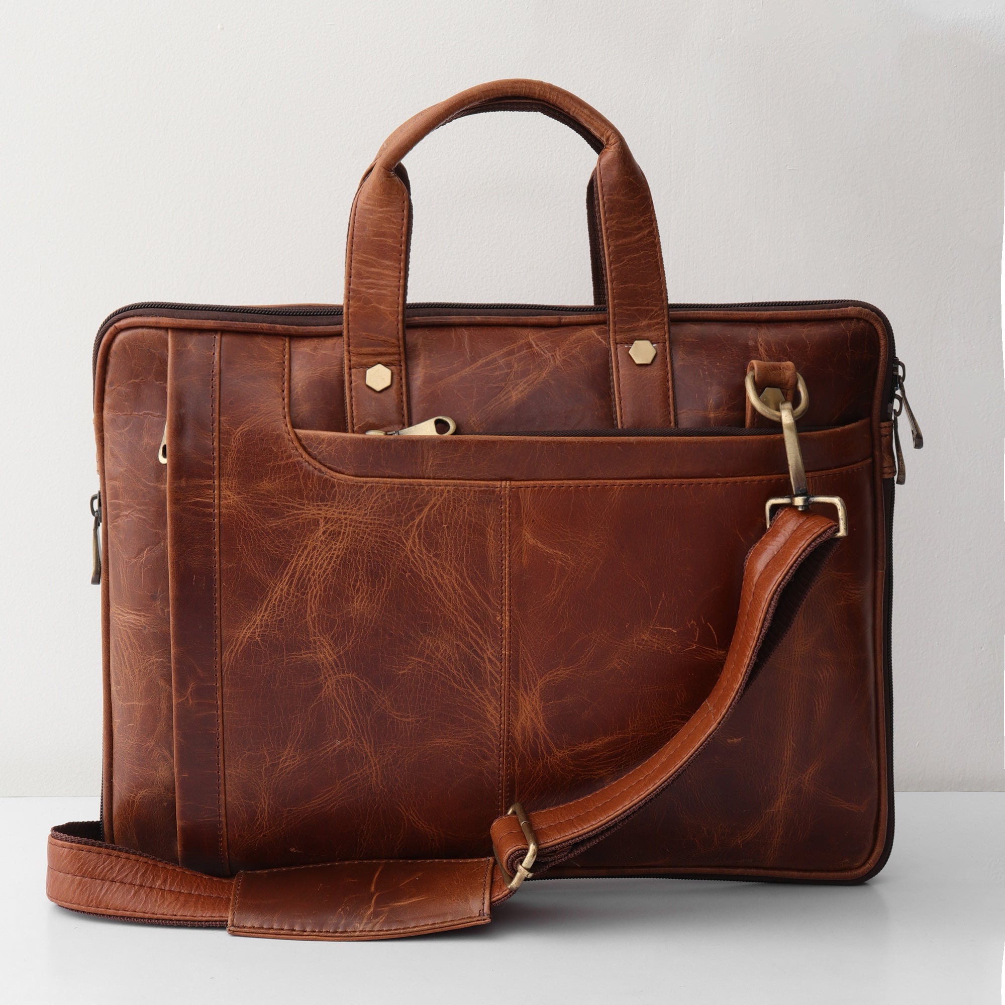 The Heritage Leather Laptop Briefcase - Aged Cognac