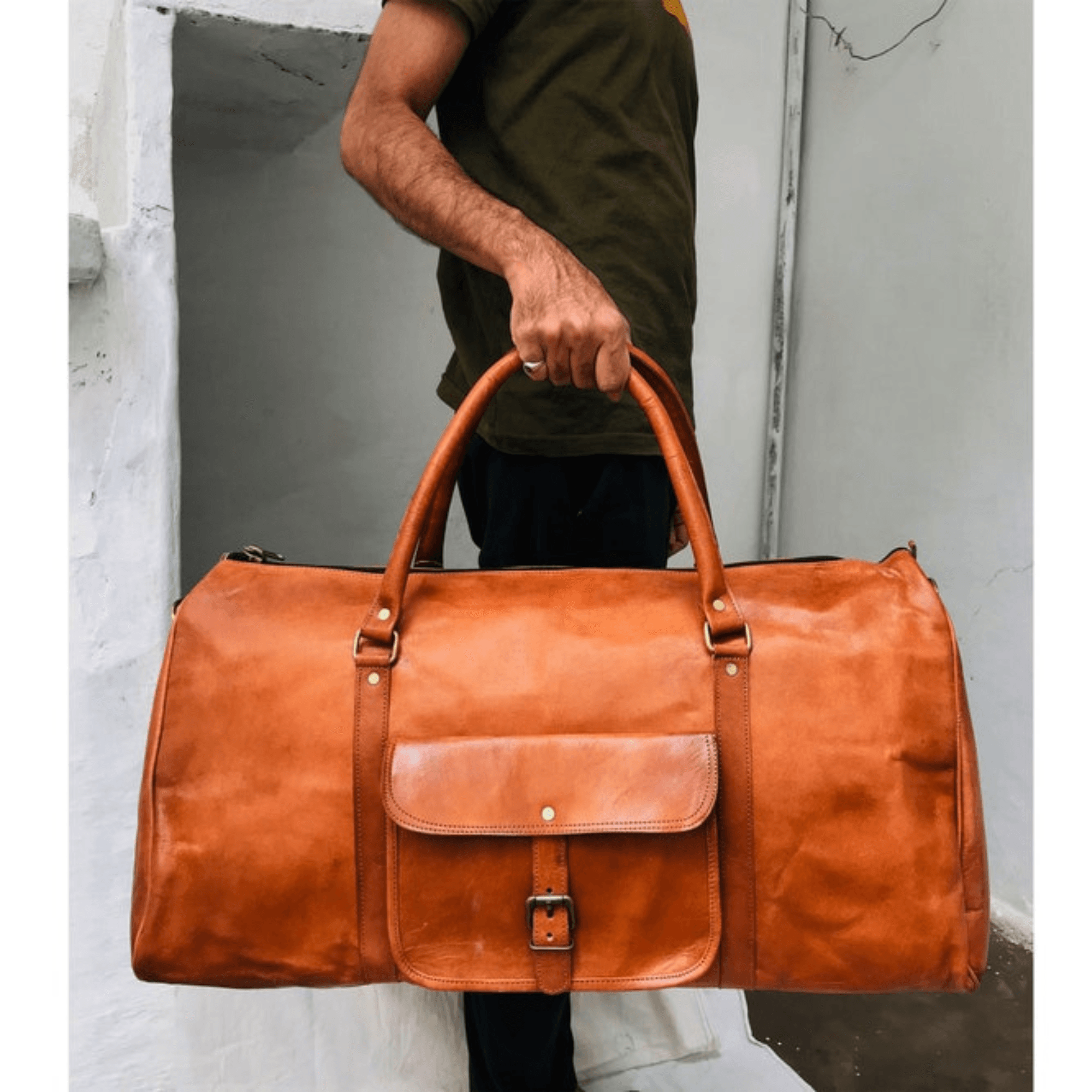 Regal Voyager: Vintage Brown Leather Weekender - Leather Shop Factory