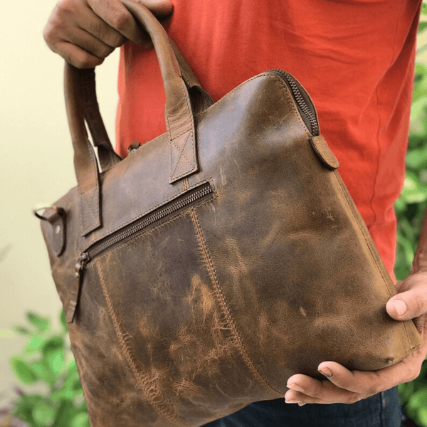 Elegant Glossy Brown Laptop Sleeve Bag - Leather Shop Factory