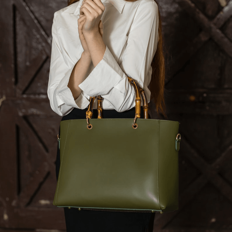 Bamboo Handle Bag - Leather Shop Factory