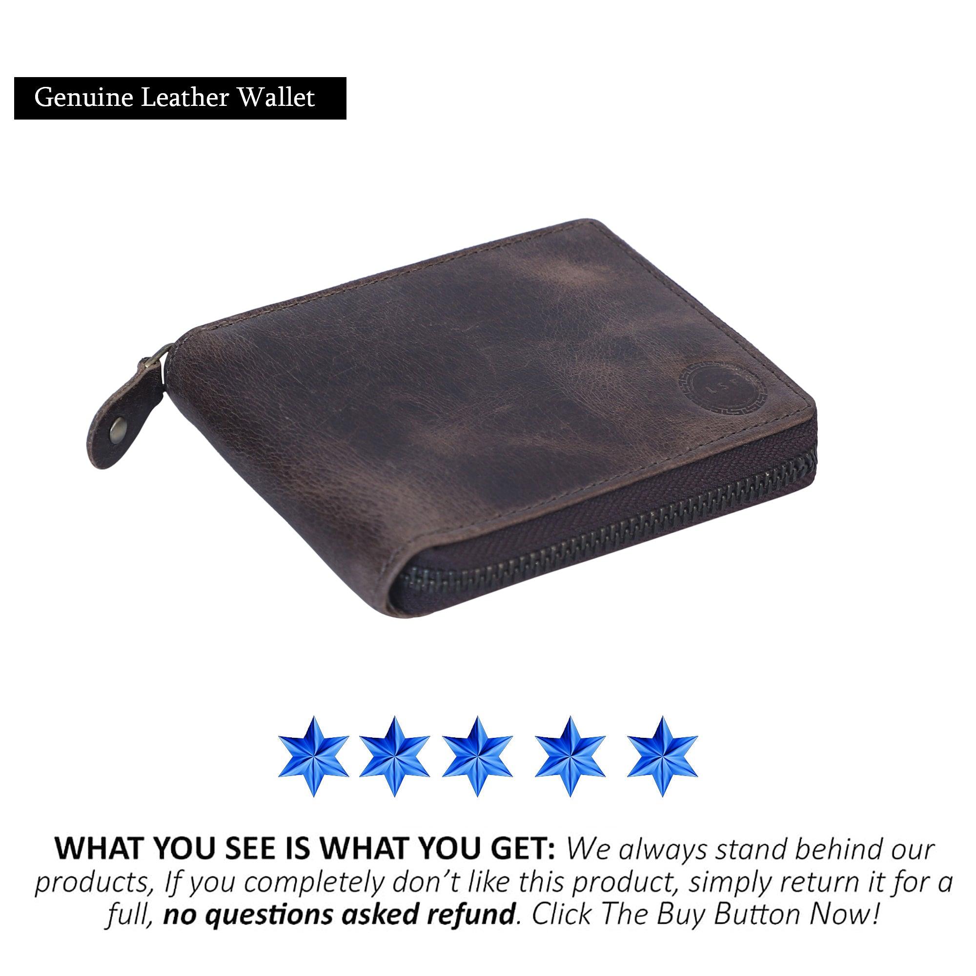 Large Strong Genuine Leather Wallet with Zip Around (metal zipper-around) - Leather Shop Factory