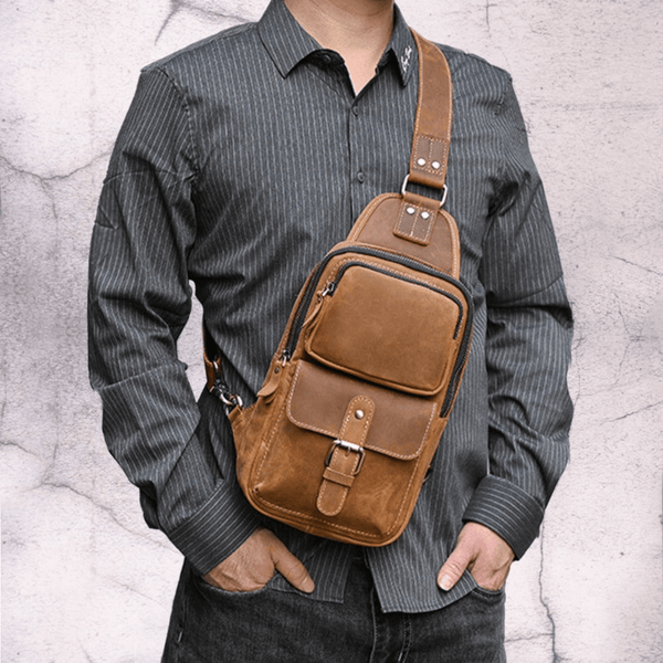 Genuine Leather Sling Backpack Summer look backpack Shoulder Chest Bag Crossbody - Leather Shop Factory