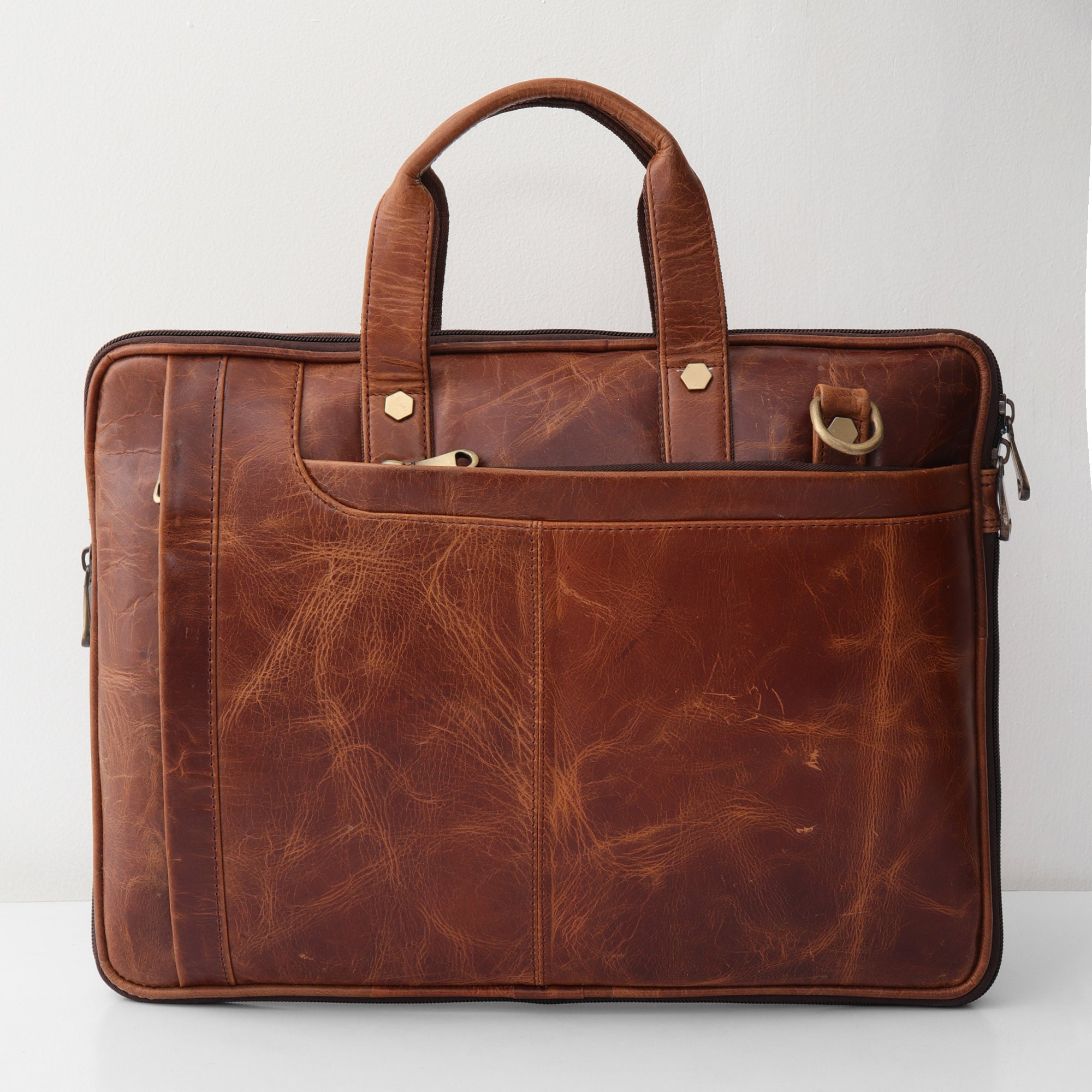 The Heritage Leather Laptop Briefcase - Aged Cognac