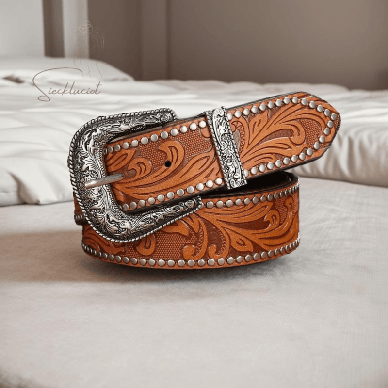 Men's Handcrafted Western Cowboy Leather Belt - Leather Shop Factory