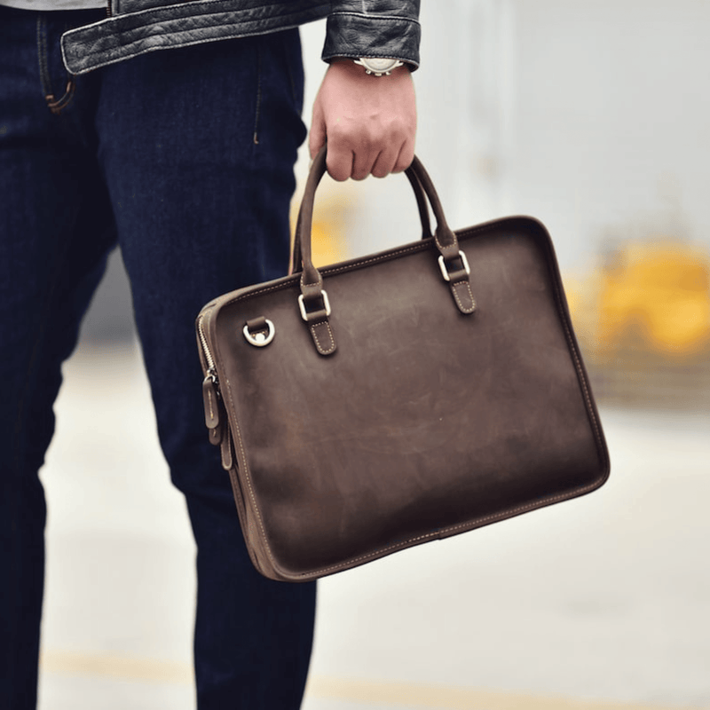 Dark Brown Leather Briefcase - Leather Shop Factory