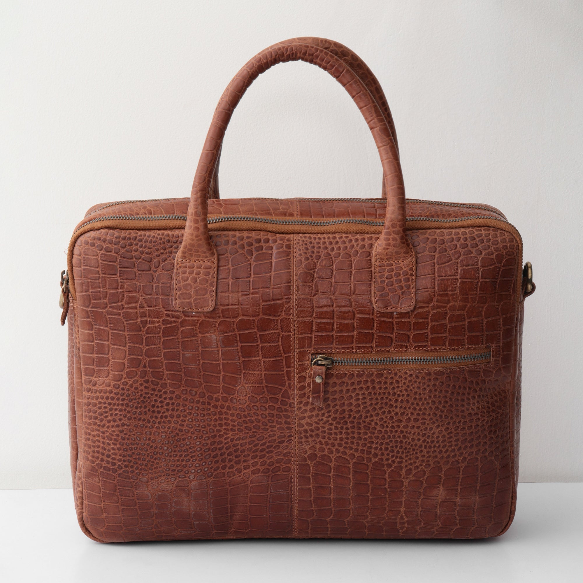 The Manhattan Croc-Embossed Leather Laptop Bag