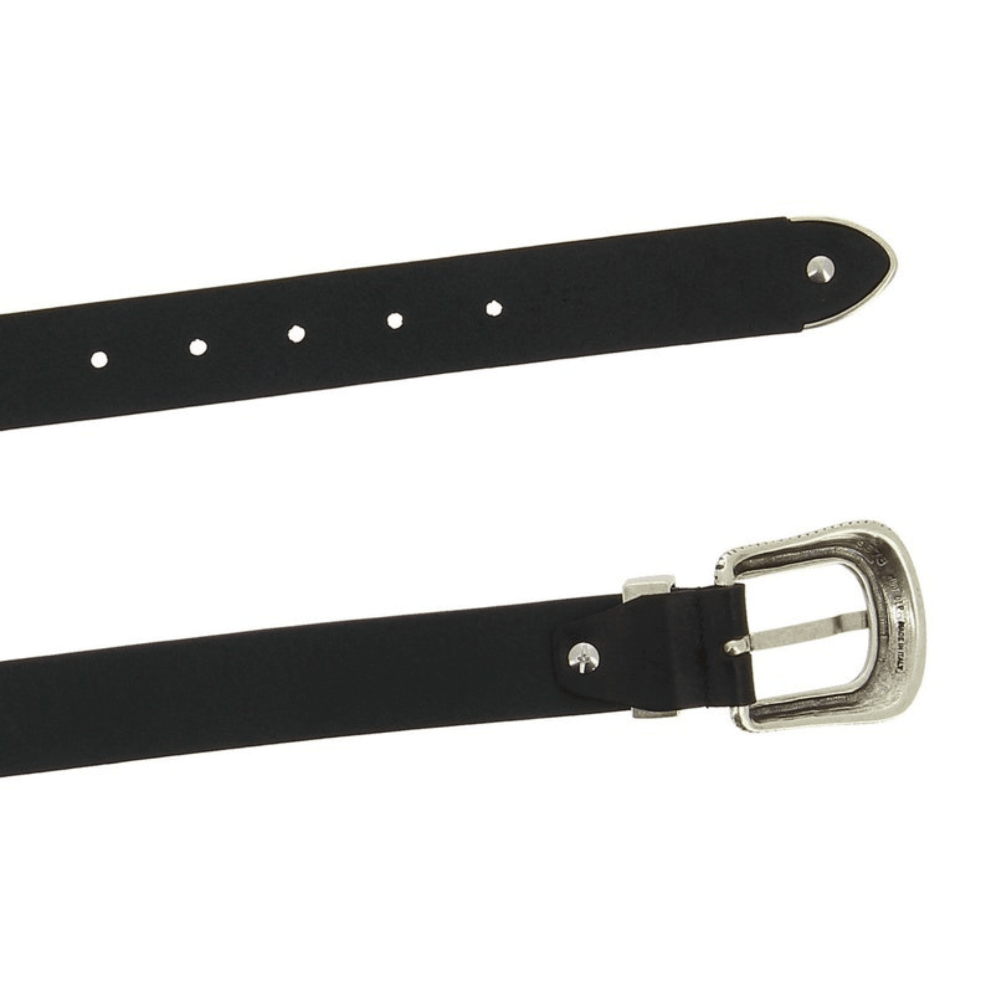 Black leather belt with engraved metal buckle - Leather Shop Factory