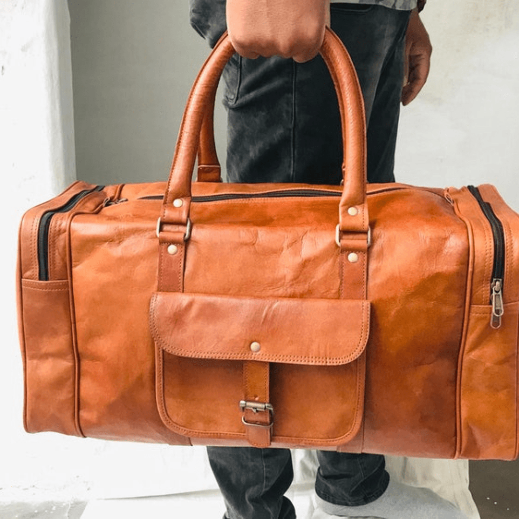 Regal Voyager: Vintage Brown Leather Weekender - Leather Shop Factory