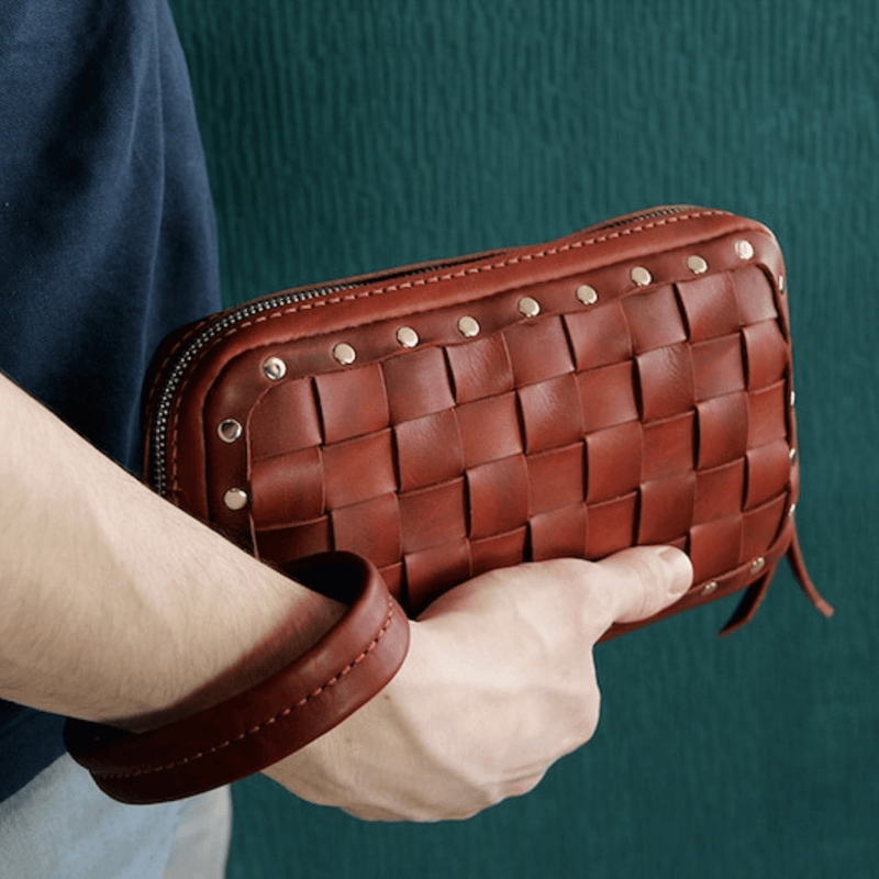 leather woven clutch - Leather Shop Factory