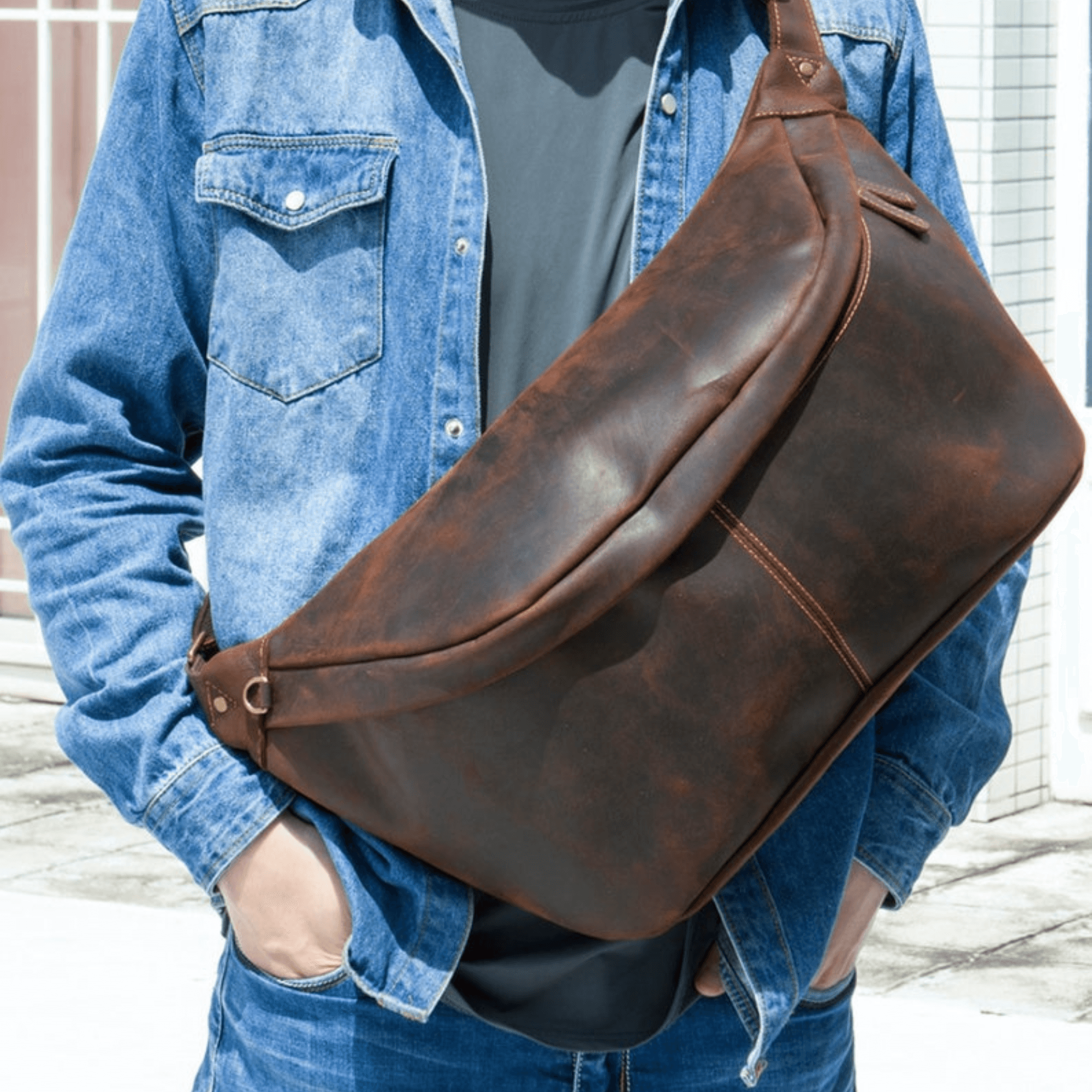 Genuine Leather Crossbody Large Sling Bag - Retro - Leather Shop Factory