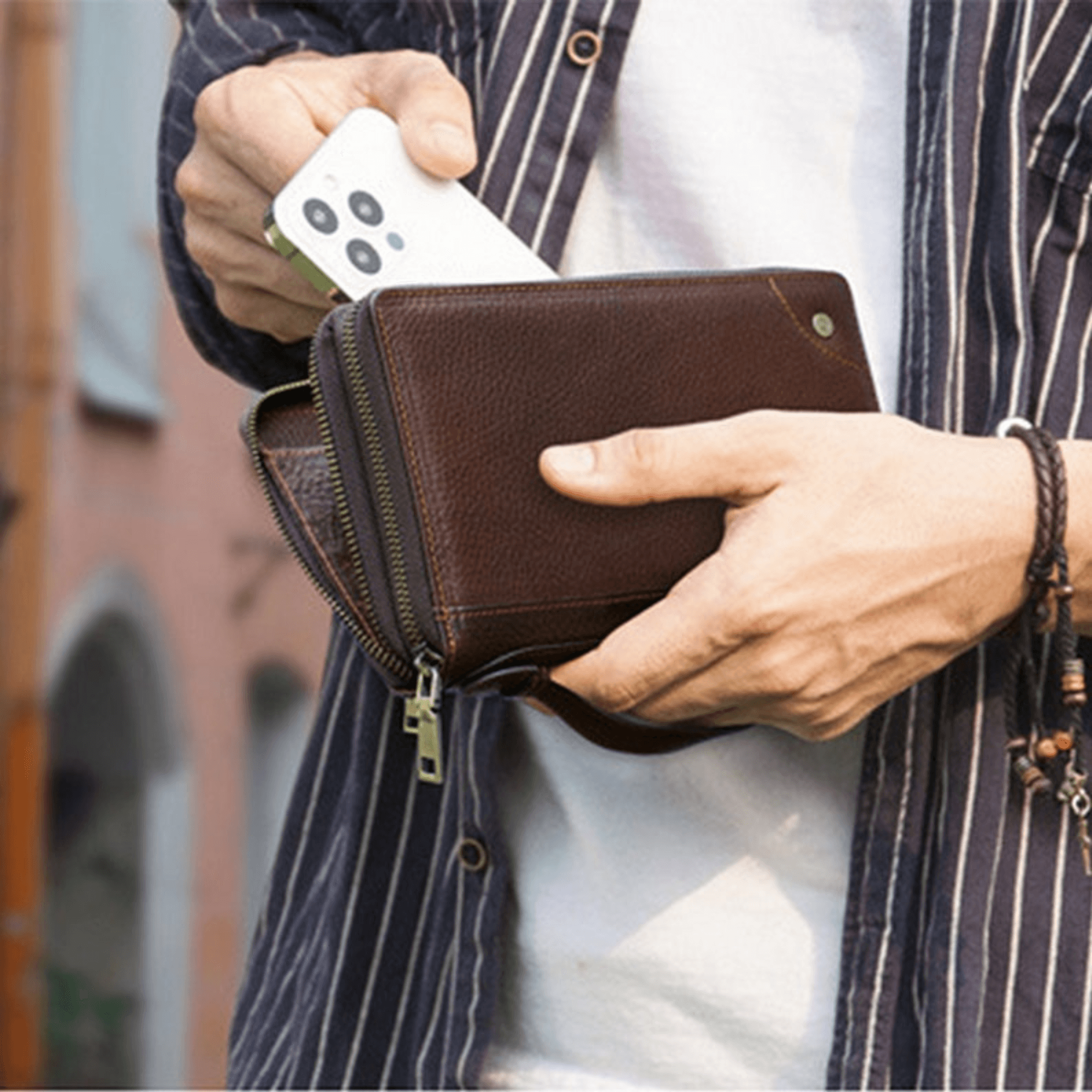 Personalized Genuine Leather Clutch Bag with Handle - Leather Shop Factory