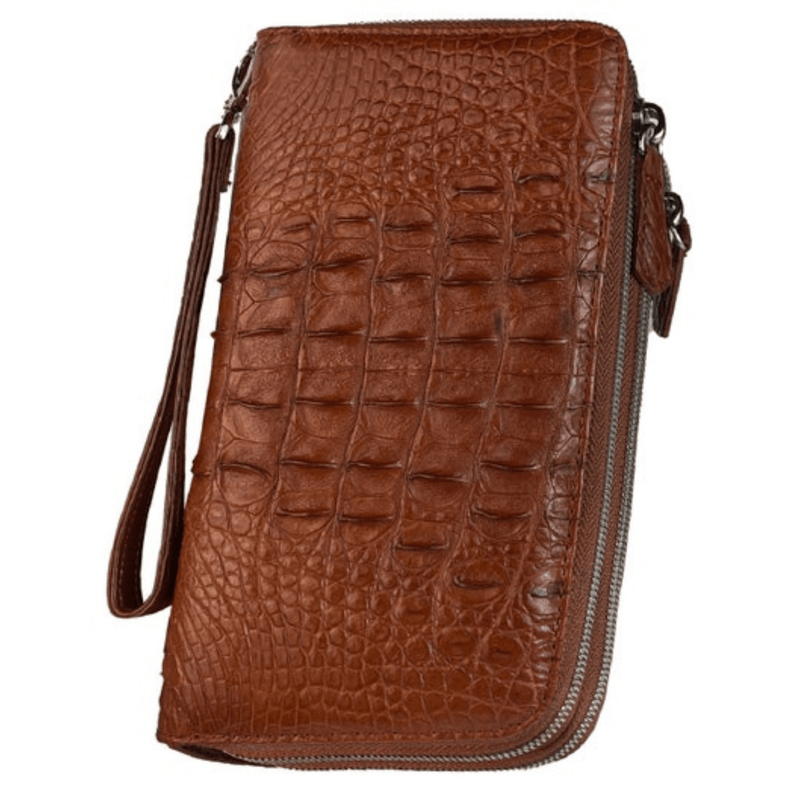 Elegant Allure: Light Brown Alligator Look Leather Clutch - Leather Shop Factory