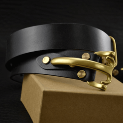 Men's Leather Belt Brass Cavalry Belt Buckle - Leather Shop Factory