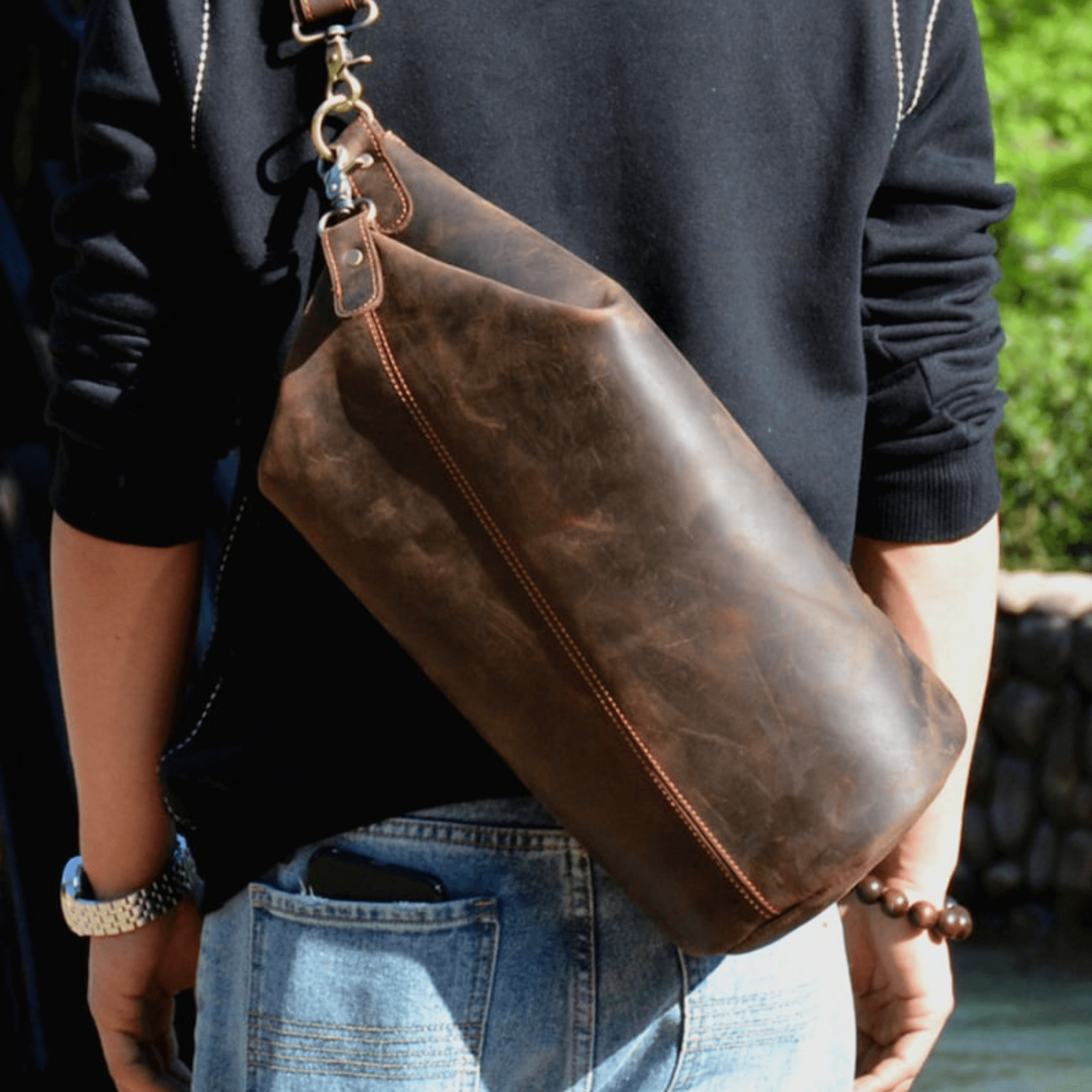 Genuine Leather Crossbody Brown Sling Bag - Leather Shop Factory