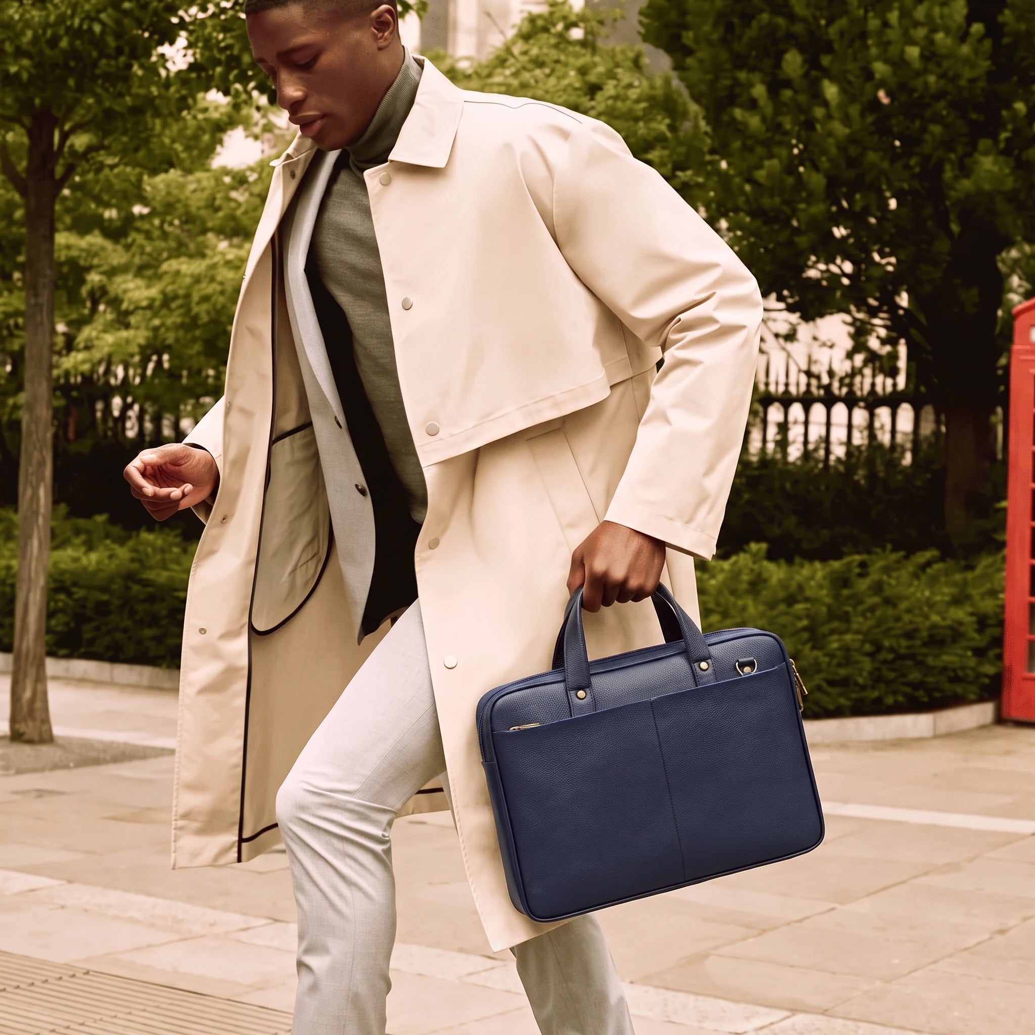 Signature Laptop Bag in navy matt-finish NDM leather
