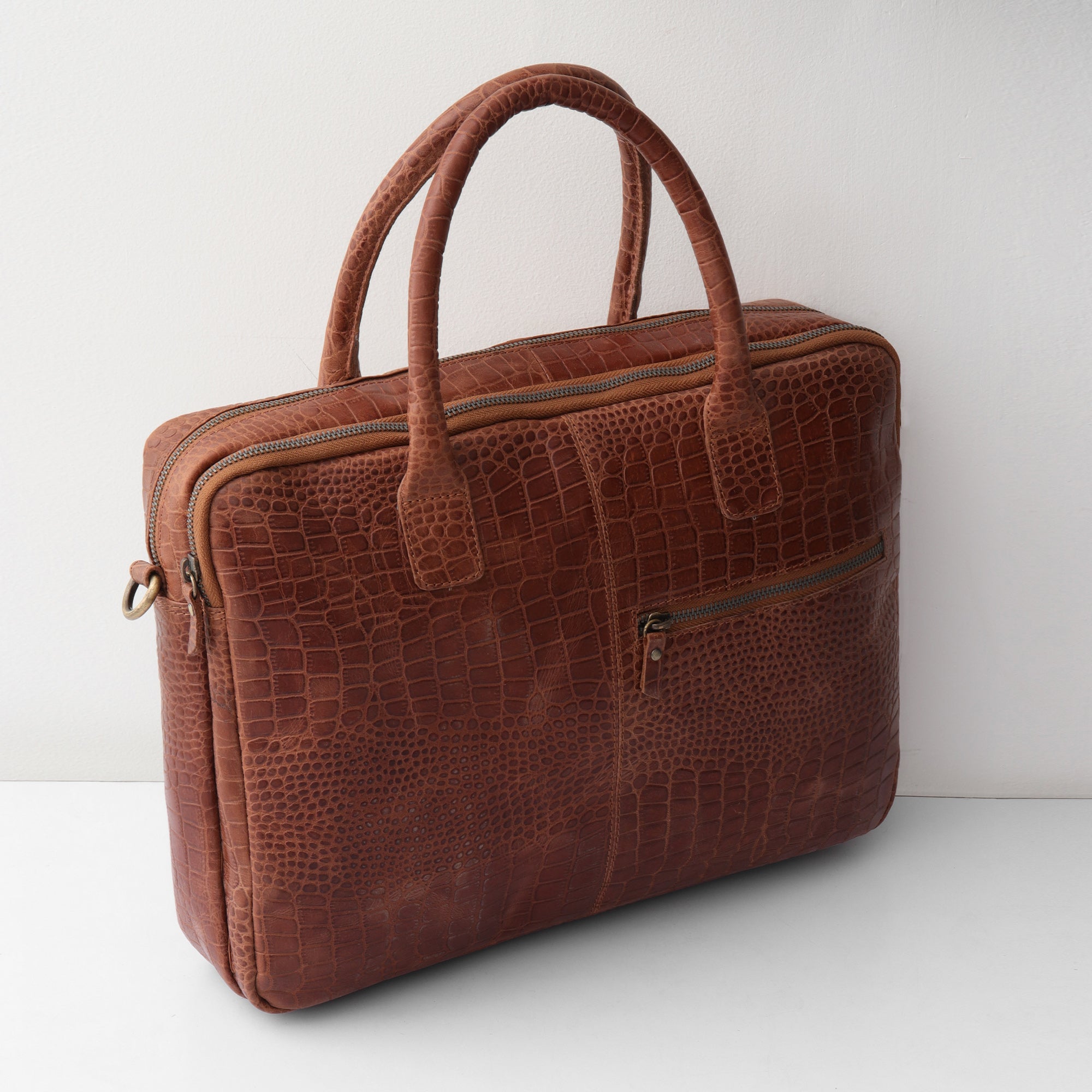 The Manhattan Croc-Embossed Leather Laptop Bag