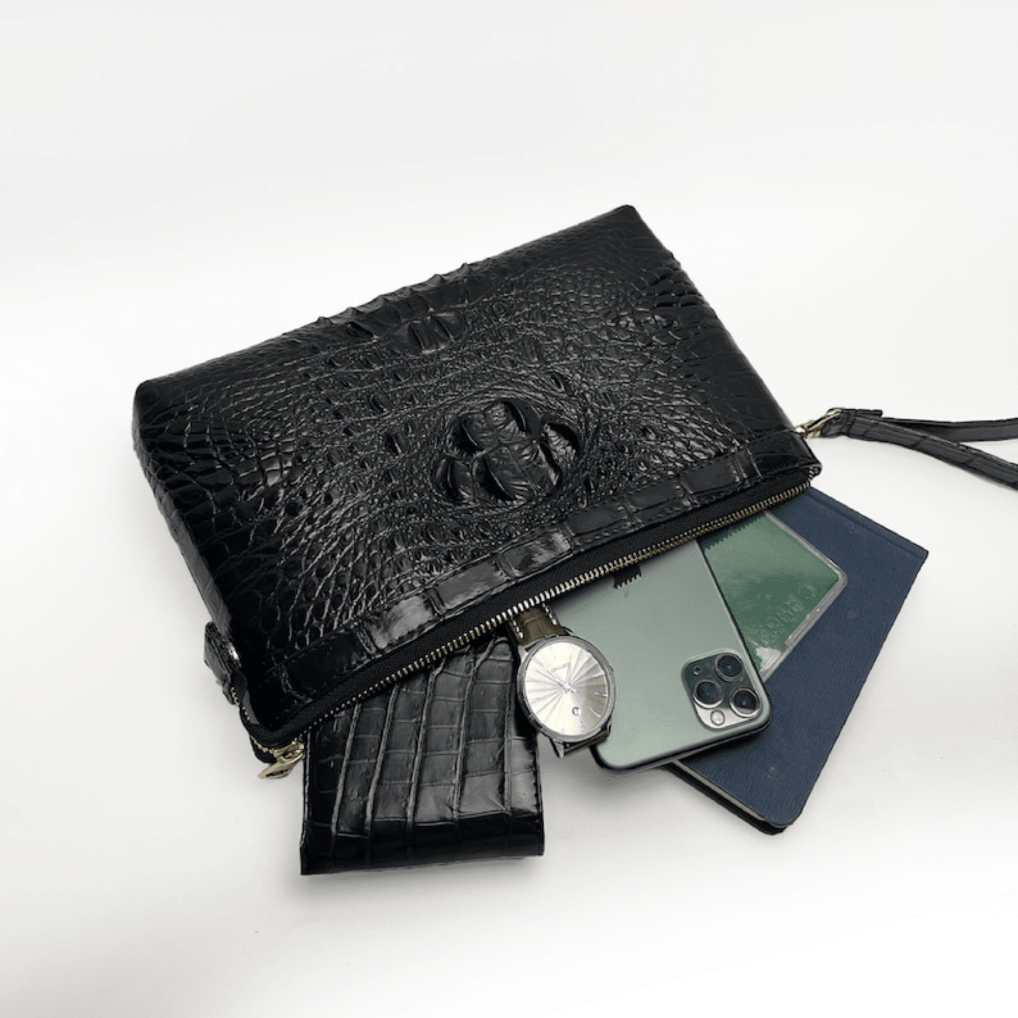 Black Leather Clutch Pouch Bag For Men - Leather Shop Factory