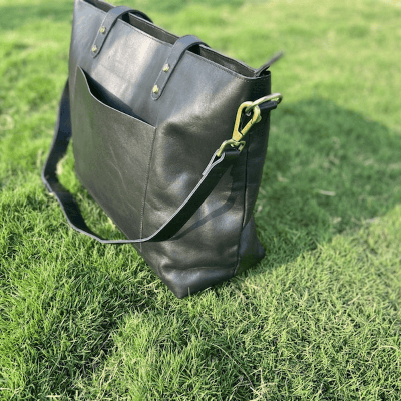Personalized Black Leather Tote - Leather Shop Factory
