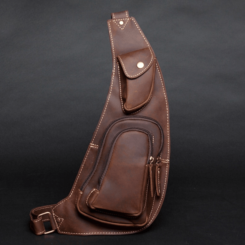 Brown mens sling backpack - Leather Shop Factory