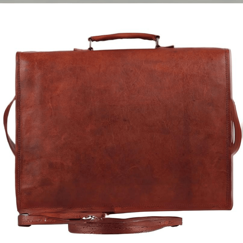 Vintage Full-Grain Leather Laptop Bag with Concealed Locks - Leather Shop Factory