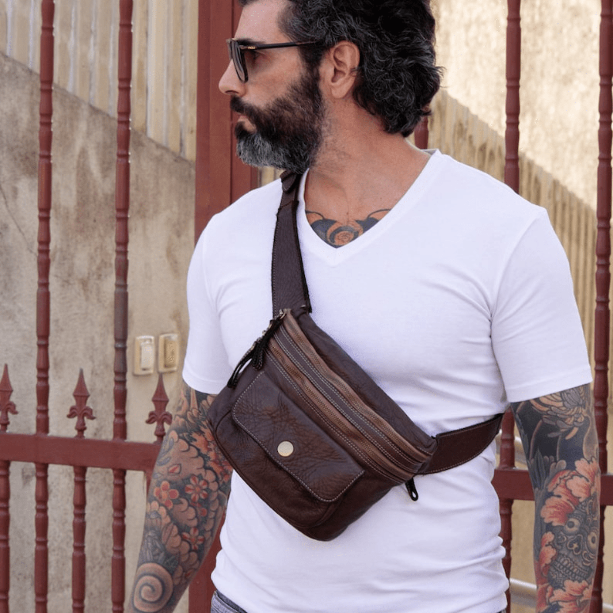 Men's Soft Distressed Leather Sling Bag - Leather Shop Factory