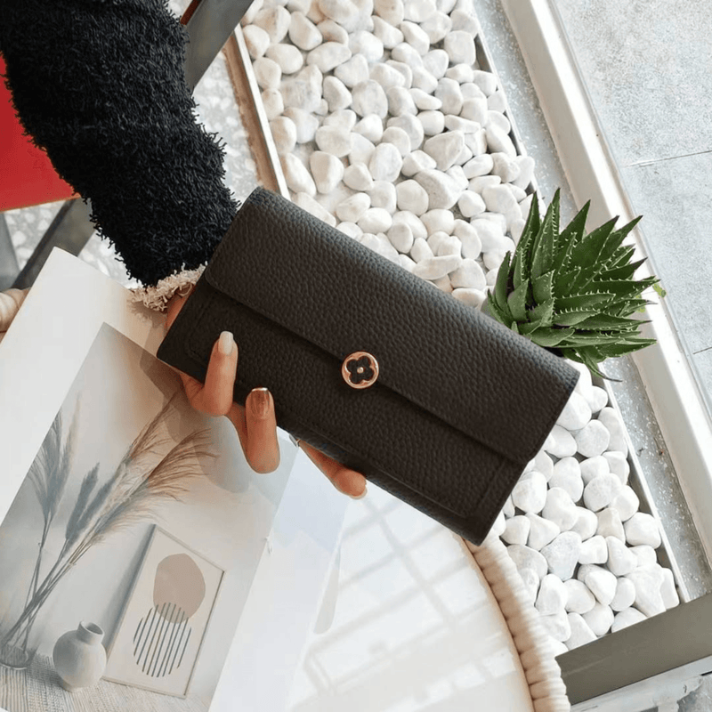 Leather solid color long wallet simple - Leather Shop Factory