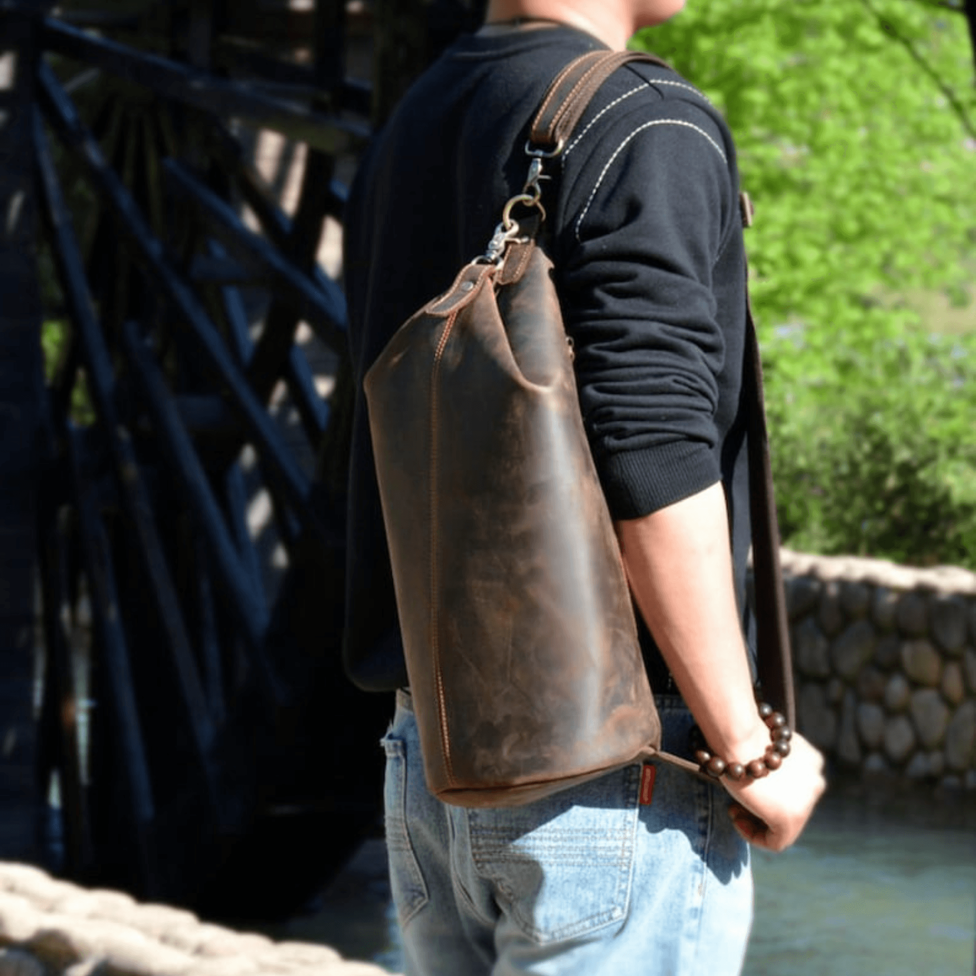 Genuine Leather Crossbody Brown Sling Bag - Leather Shop Factory