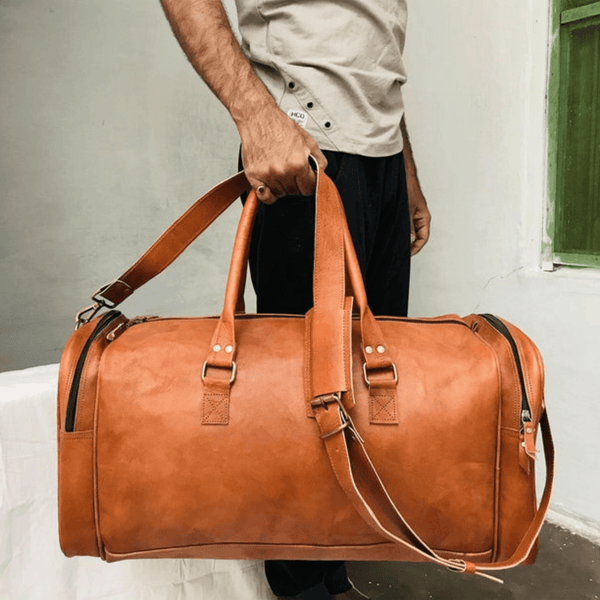 Regal Voyager: Vintage Brown Leather Weekender - Leather Shop Factory