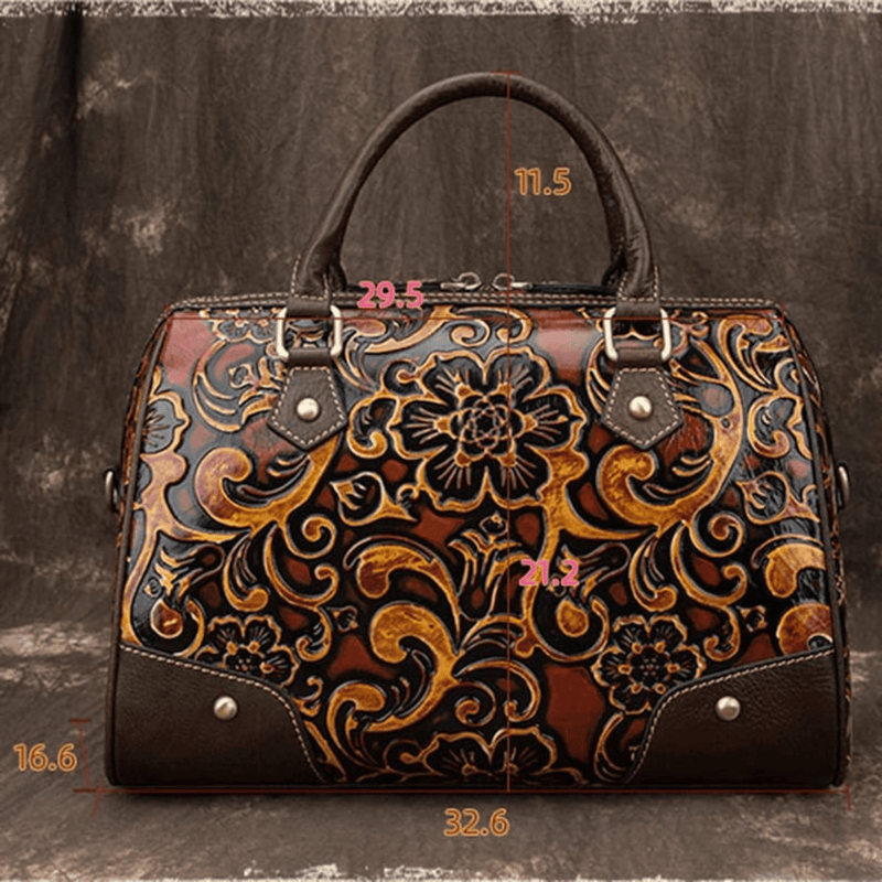 Floral Leather Crossbody: Retro Bag for Women - Leather Shop Factory