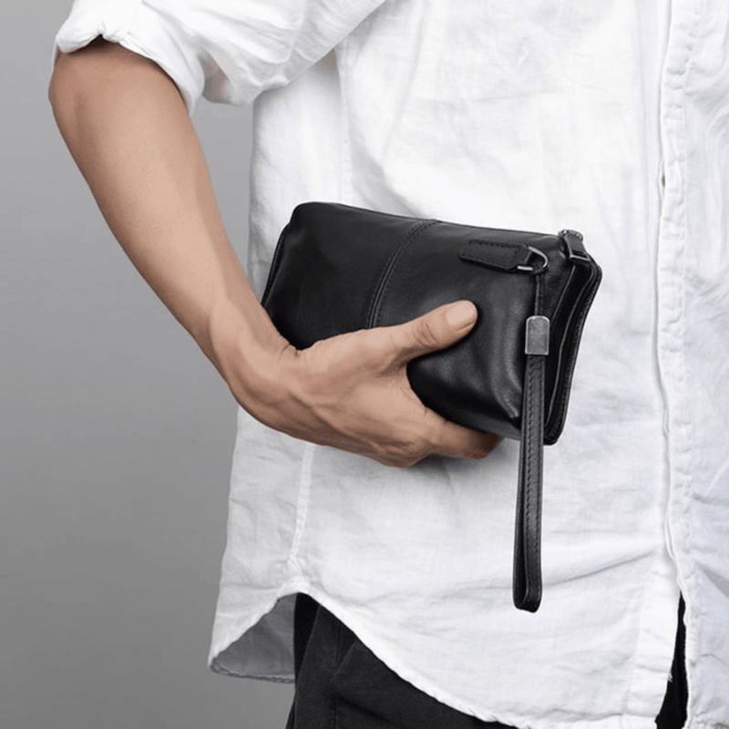 Handcrafted black leather phone wallet - Leather Shop Factory