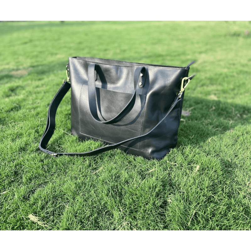 Personalized Black Leather Tote - Leather Shop Factory