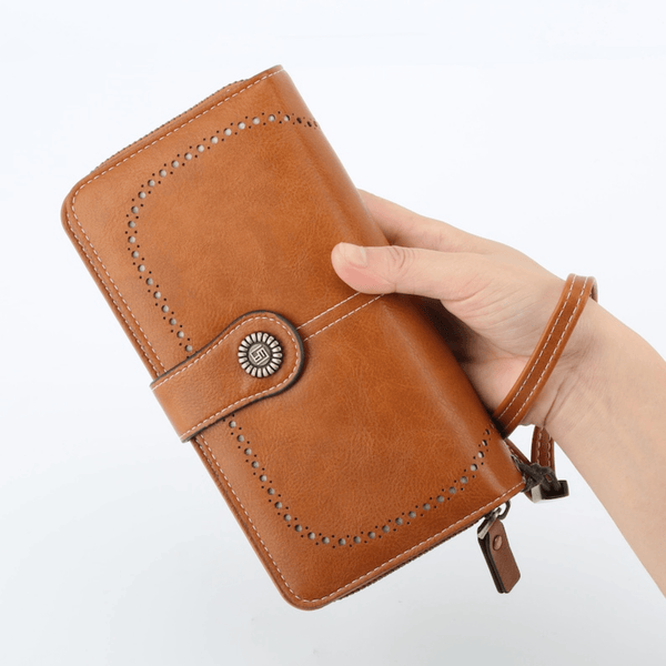 Blocking Large Capacity Trifold Ladies Clutch with Wristlet Trifold Ladies Billfold with Zipper - Leather Shop Factory