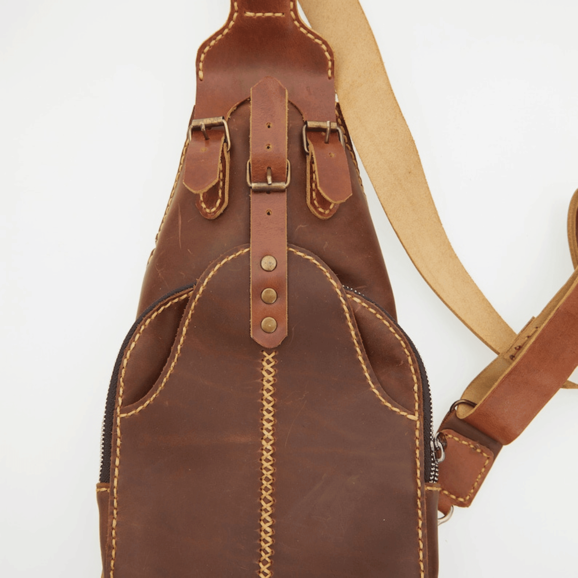 Brown Leather Sling Bag with Fanny Pack Option - Leather Shop Factory