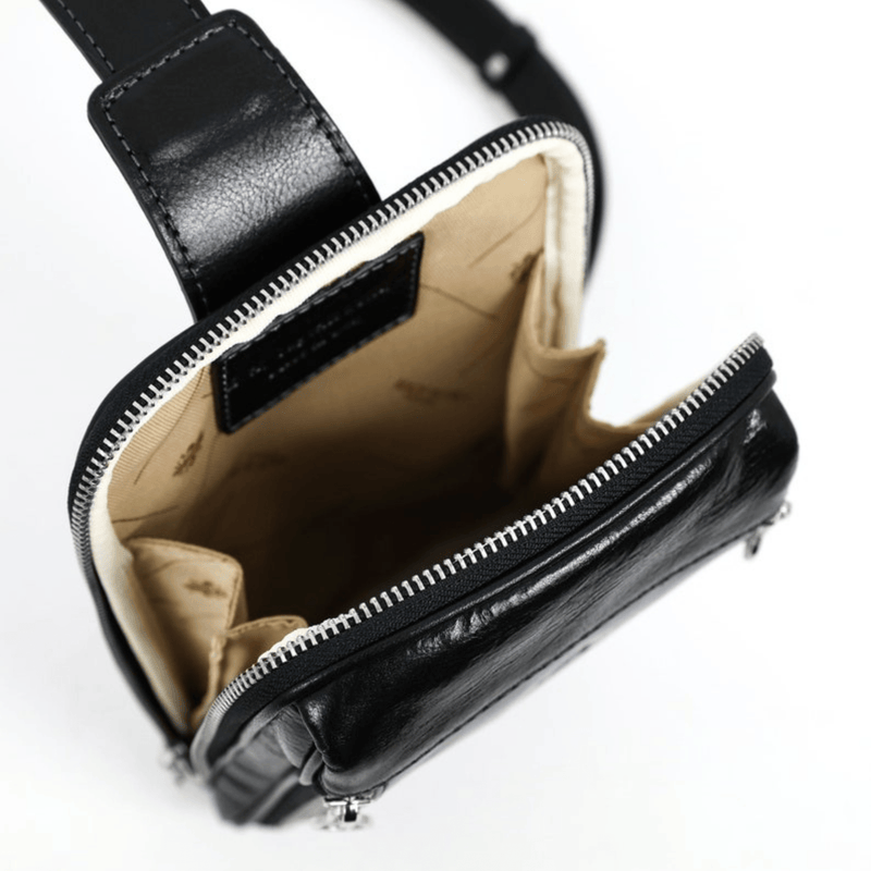 Black Leather Sling Bag for Him - Leather Shop Factory